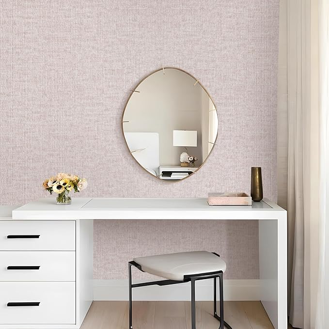 Beige Grasscloth Peel and Stick Wallpaper, Modern Textured Wallpaper 15.75inch
