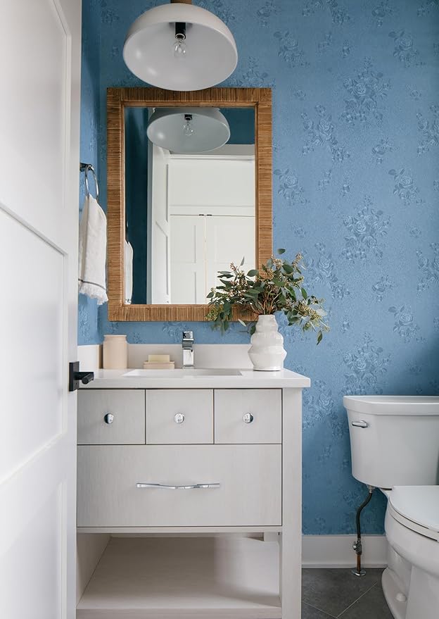 Erfoni 394"x17.7" Grey Blue Floral Embossed Wallpaper