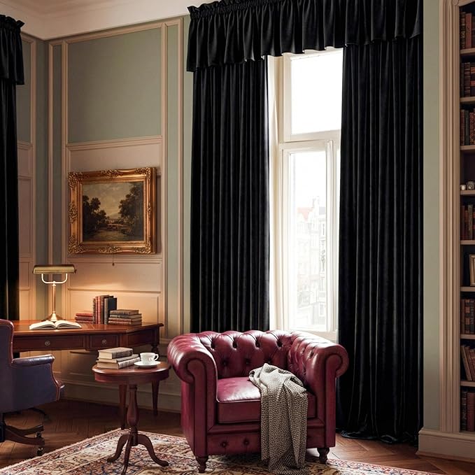 NICETOWN Black Velvet Valance Curtains