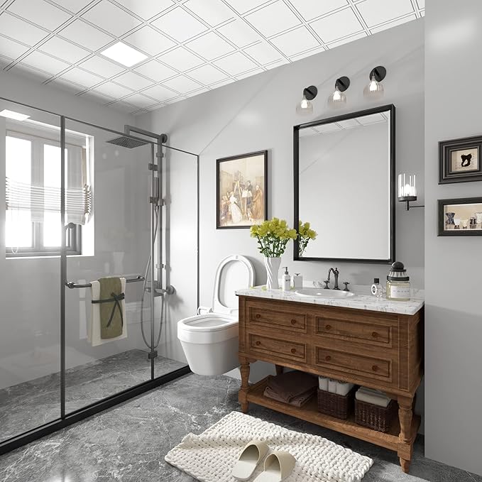 Black Framed Mirror for Bathroom, 22x30 Inch Black Rectangle Beveled Bathroom