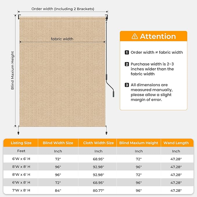 HOMEDEMO Outdoor Roller Shades for Patio, Sun Roller Shade Cloth Roll Blinds