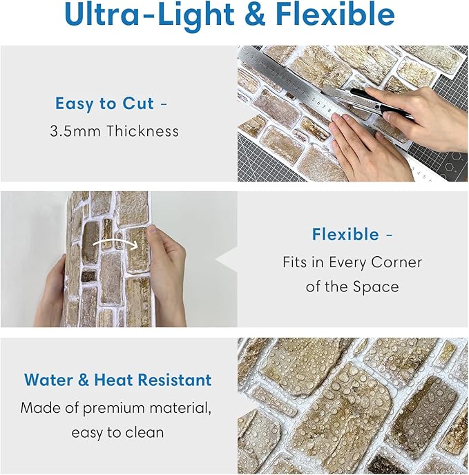 COMSTICKC 3D Faux Stone Peel and Stick Wall Panel, Faux Brick Wall Panels
