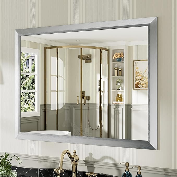 40x30 Inch Brushed Silver Bathroom Mirror