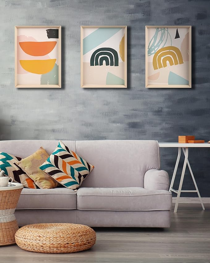 Framed Boho Wall Art for Bedroom, Abstract Canvas Wall Decor, 12x16IN