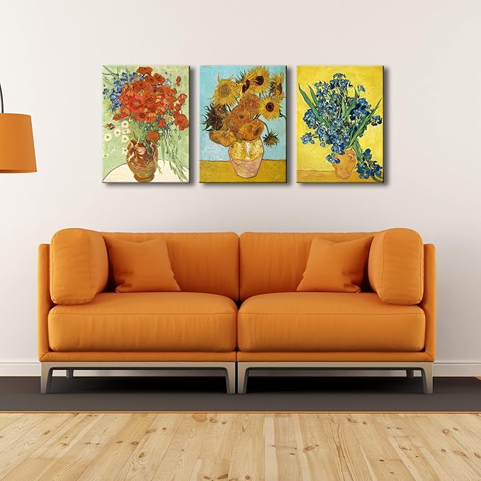 Wieco Art 3 Panels Canvas Prints of Vincent Van Gogh Paintings Reproduction Red