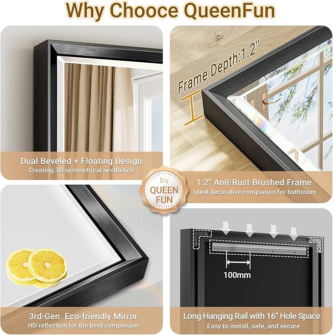 72 x 36 Black Framed Mirror for Bathroom, Beveled Black Bathroom Vanity Mirror