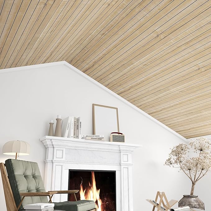 VEELIKE Sand Birch Wood Wall Panels Peel and Stick Distressed Wood Grain Slat