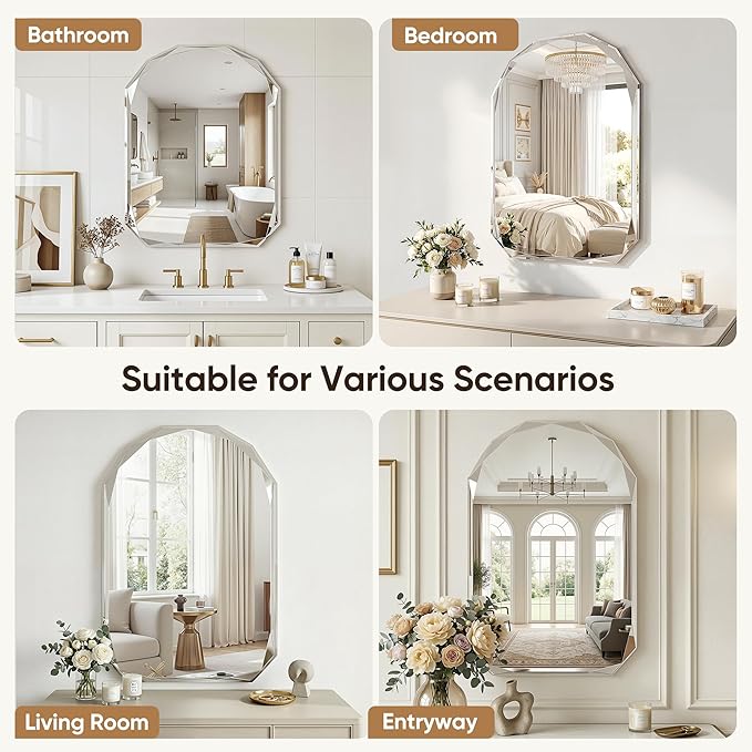 Suidia Bathroom Mirror, Frameless Bathroom Mirror