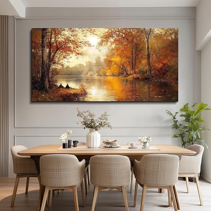 FUHAIHUA Canvas Wall Art For Living Room Large Wall Decor For Office Modern Bedroom Decorations Saffron Yellow Tree Landscape Pictures Forest Paintings Artwork Ready To Hang Home Decor 30"x60"