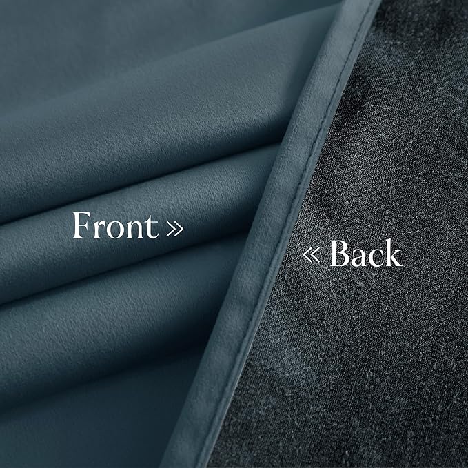 NICETOWN Slate Blue Blackout 90 inch Velvet Curtains