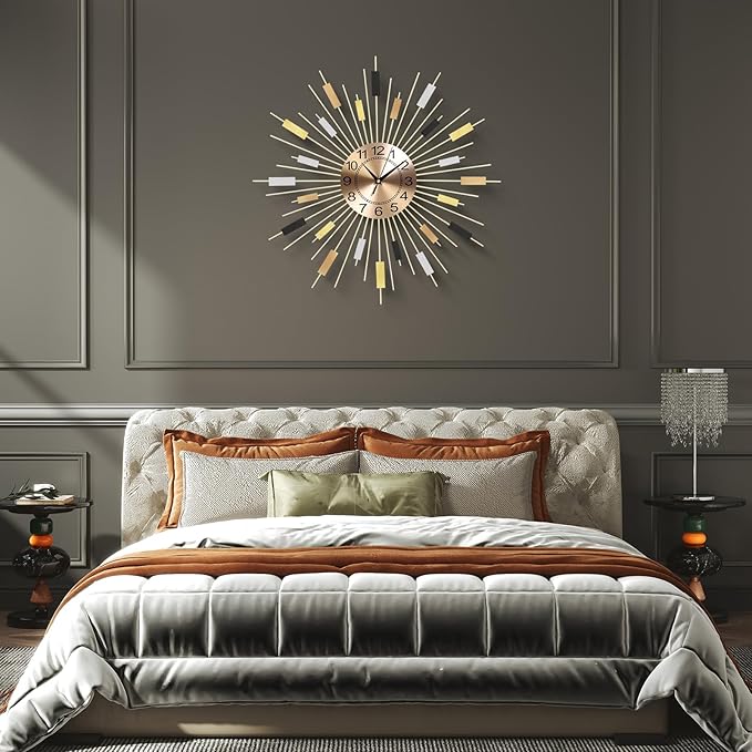 23.6 inch Gold Starburst Wall Clock, Non-Ticking Large Modern Sunburst