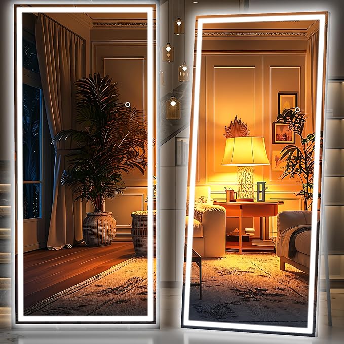 Hasipu Full Length Mirror with Lights, Full Body Dressing Hanging Mounted Mirror