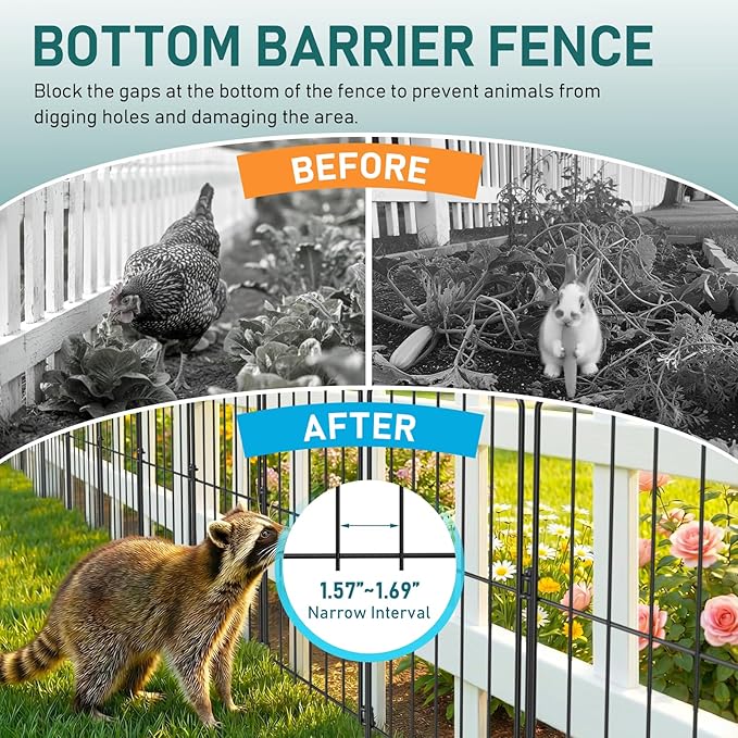 Goovilla Garden Fence, Total 25ft(L) x 24in(H) Garden Fencing Animal Barrier, 25 Pcs Rustproof Metal Wire No Dig Fence Panels, Black Decorative Garden Fences and Borders for Dogs, Flower Bed, Patio