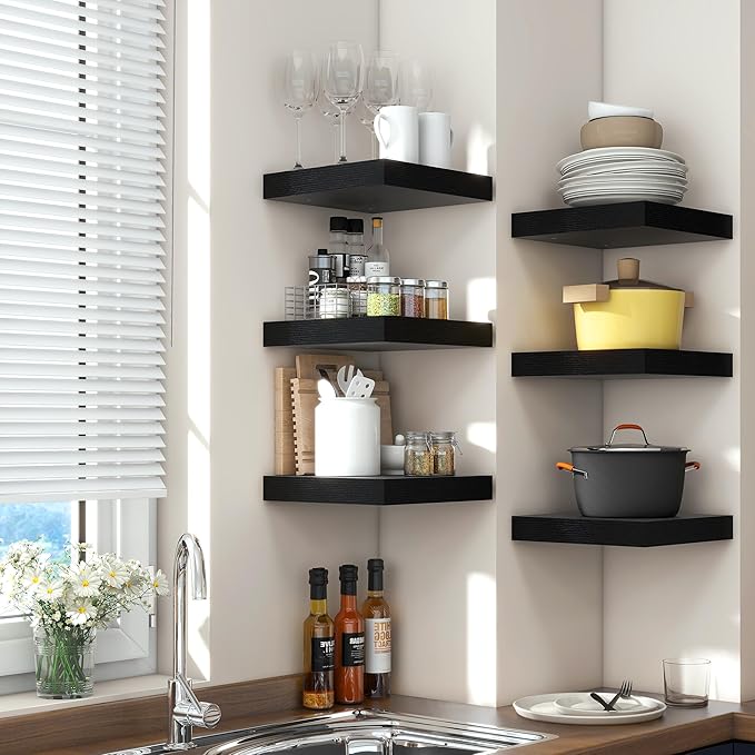 Square Floating Shelves for Wall 12"W x 12"D x 1.4"H, Small Engineered Wood