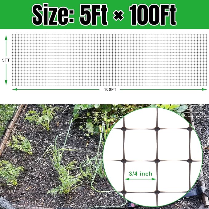 NONMON Bird Netting 5 x 100 FT Heavy Duty Garden Netting Deer Fence Netting Pest Barrier for Protect Fruit Trees, Plants and Vegetables Against Birds, Deer, Squirrels, Black - 2 Pack