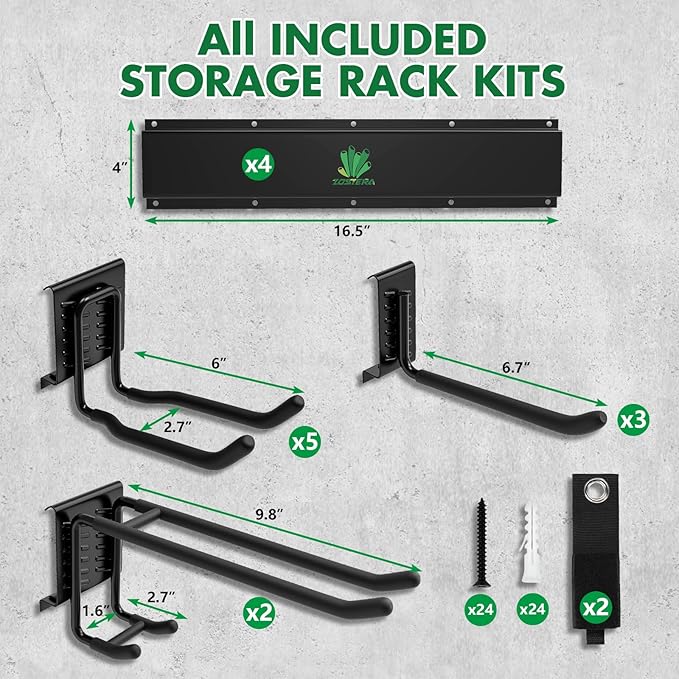64" Garage Tool Organizer Wall Mount - 720lbs Garden Tool Organizer with Adjustable Hooks, Heavy Duty Metal Garage Storage Rack