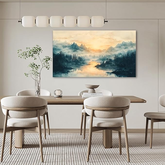 JLXART Landscape Canvas Wall Art Beautiful Lake Mountain Nature Scenic Picture Print Sunrise for Living Room Forest National Park Scenery Artwork Painting Decor,Inner Frame 20x40inch