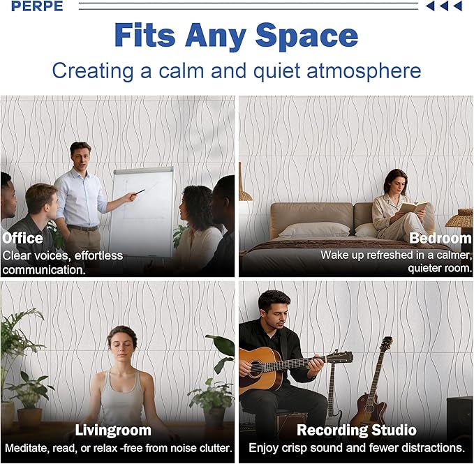 6 PCS Acoustic Panels, 23.6x23.6'' Self-Adhesive Soundproof Wall Panels