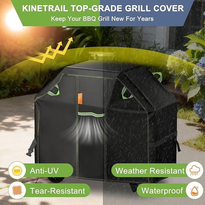 Grill Cover for Outdoor Grill, 48 Inch BBQ Grill Cover 420D Heavy Duty Waterproof with Air Vents/Handles/Straps, Weather Resistant Barbecue Gas Grill Cover for Weber, Genesis, Charbroil, etc