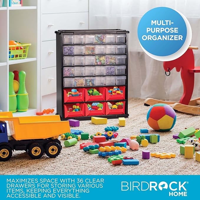 BIRDROCK HOME Craft Organizer Bin with 36 Drawers | Heavy-Duty Metal Hardware Storage Organization | Great for Nails, Nuts, Bolts, Legos | Mini & Large Drawer