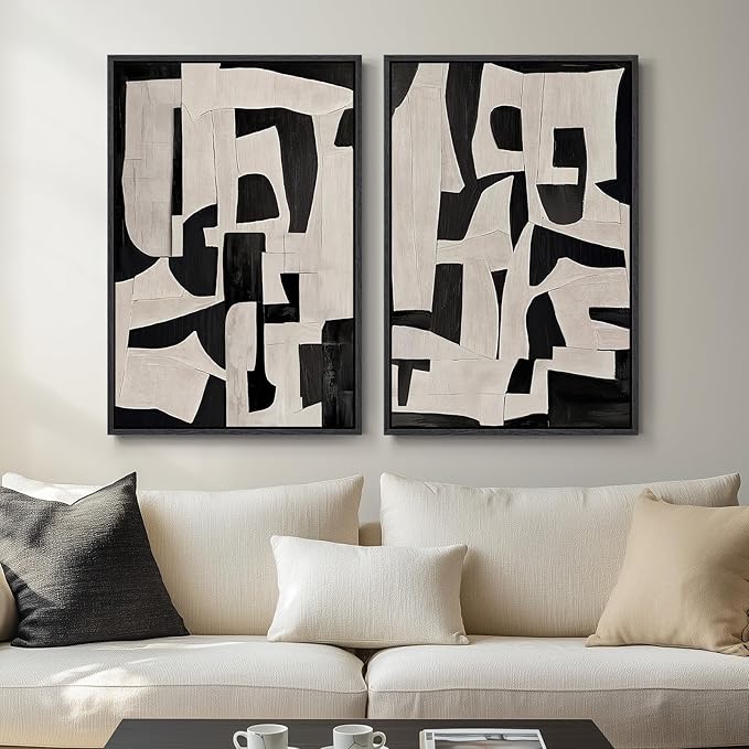 Large Framed Black and White Abstract Wall Art