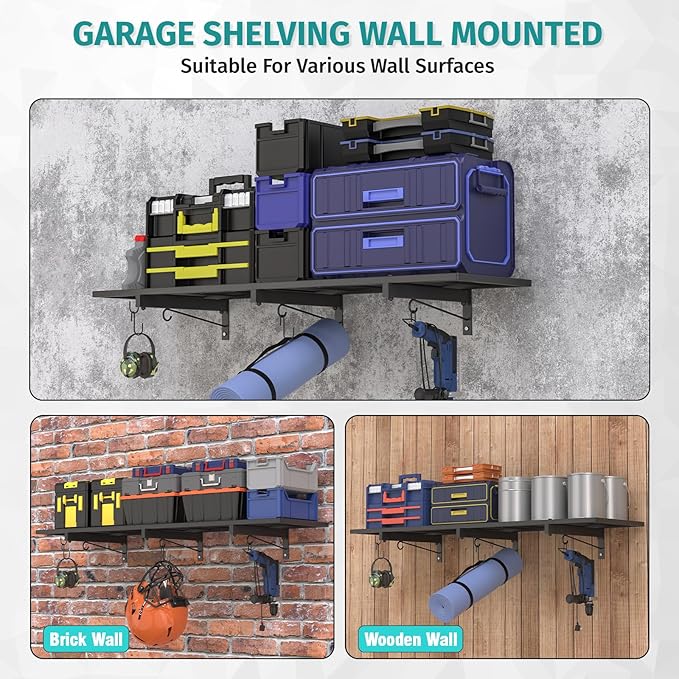 2 Pack Garage Wall Shelving, Heavy Duty Storage Shelves 360 LBS Capacity