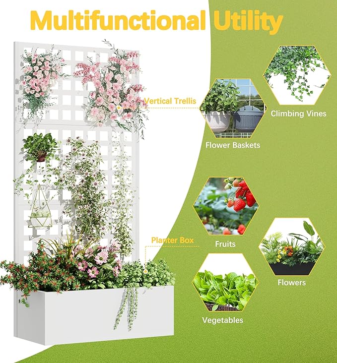 Metal Planter Box with Trellis, Planter Box Trellis with Privacy Screen and