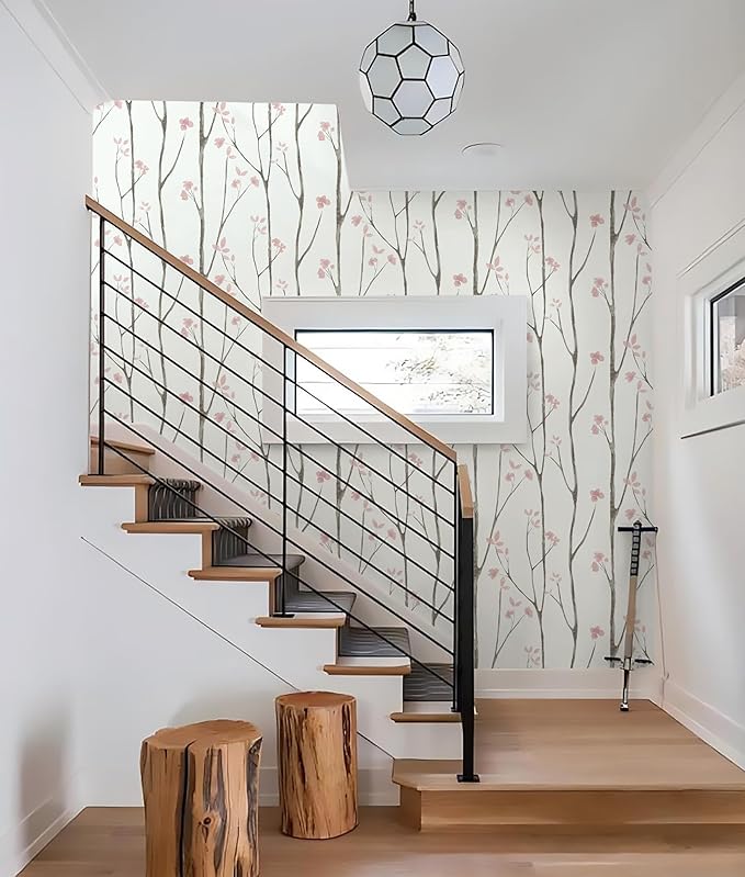 Timeet Floral Wallpaper White and Pink Wall Paper Peel and Stick Modern Contact