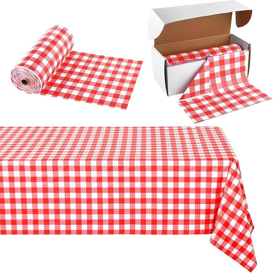 Kochorie 54 Inch x 300 Ft Red Checkered Plastic Table Cloth Roll Disposable
