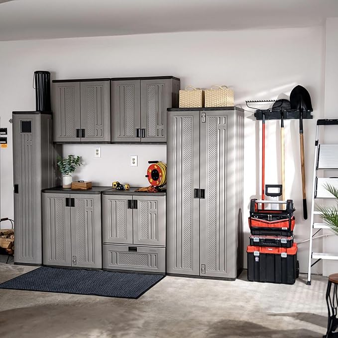 Suncast 3 Pack Long Handle Tool Organizer, Resin Wall Mount Storage Rack with Interlocking Hook System for Garage or Closet, 4.5” x 25” x 5.25”, Black
