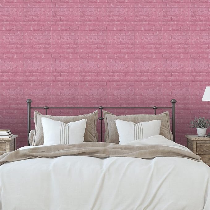 11PCS 3D Wall Panels Peel and Stick Faux Brick Wallpaper Pink Self Adhesive
