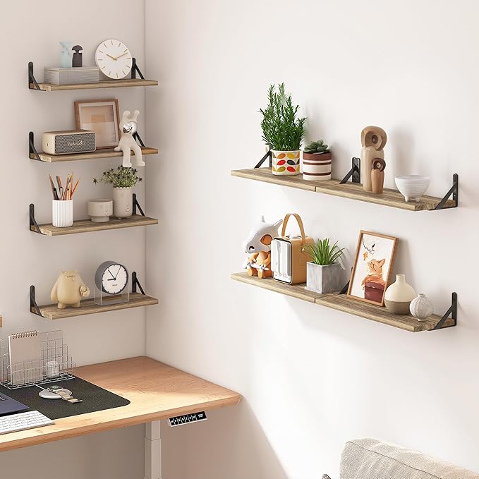 Fixwal Shelves for Room Wall, Width 4.7in Rustic Wood Wall Storage, Floating