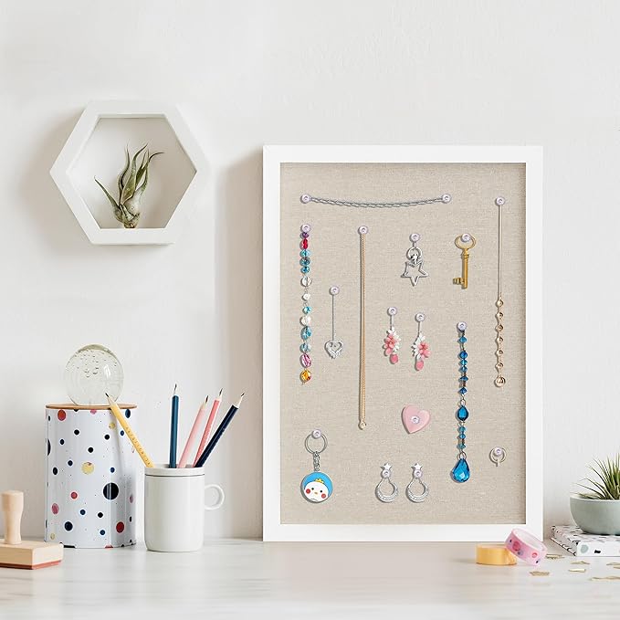 DAHAPYBOO Cork Board with Linen White, Bulletin Board 17"x12" Hanging Corkboards