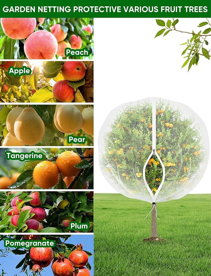 Large Fruit Trees Netting Cicadas - 2Pcs 6X5.3 FT with Zipper and Drawstring,Bird Mesh Covers for Blueberry Bushes,Garden Apple Pear Peach Orange Tree Fruit Tomato Bug Plant Protection (2, 6X5.3 FT)