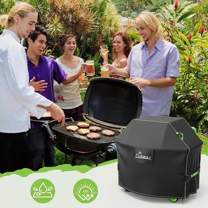 UIRWAY Gas Grill Cover 60 Inch, Waterproof, UV & Fade Resistant BBQ Grill Cover for Outdoor, Barbecue Cover with Reflective Strip and Air Vent for Weber, Dyna-glo, Char-Broil, Nexgrill, etc. Black
