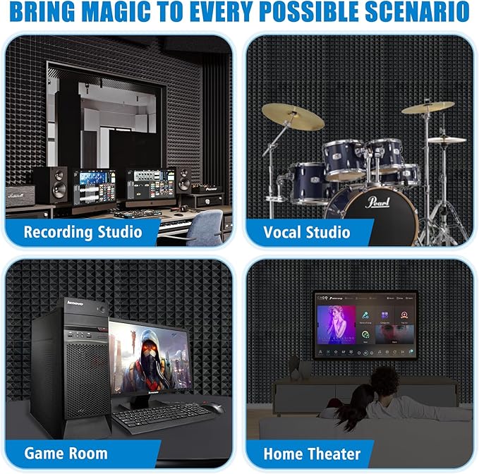 2 Pack Black Acoustic Foam Panels, High Density Soundproof Wall Panels