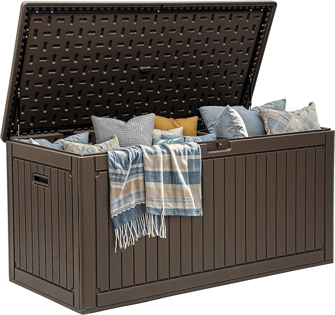 YITAHOME 320 Gallon Double-Wall Deck Box with Divider & Side Handles, Outdoor Large Storage for Patio Furniture Cushions, Garden Pool Accessories, Water Resistant & Lockable, Dark brown