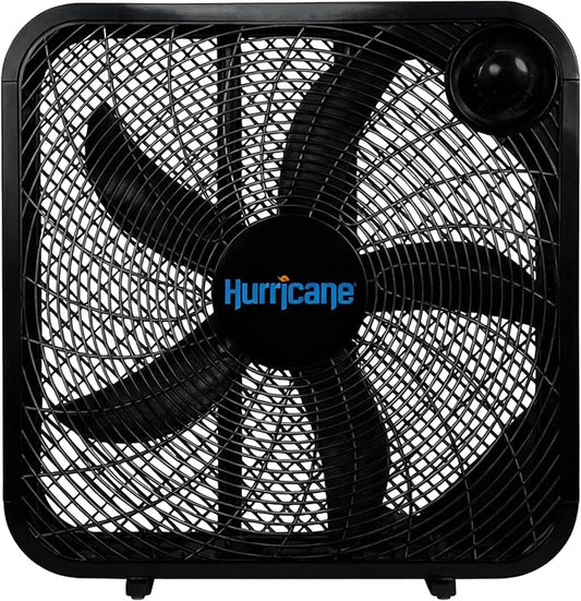 Hurricane Classic Floor Mount Box Fan w/ 3 Quiet Speeds, Black, 20" - Corded Portable Electric Air Cooling Unit w/ Powerful 2400 CFM Airflow for Home, Garage, Office, Bedroom & Basement