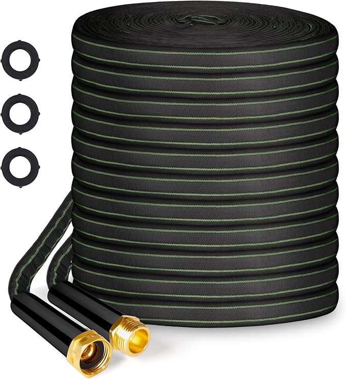 Garden Hose 25ft Flexible Water Hose Non-Expandable High Pressure Kink-Free Leakproof Durable Portable Lightweight Outdoor Yard Lawn Black Fabric Watering Hose with 3/4" Aluminum Fittings