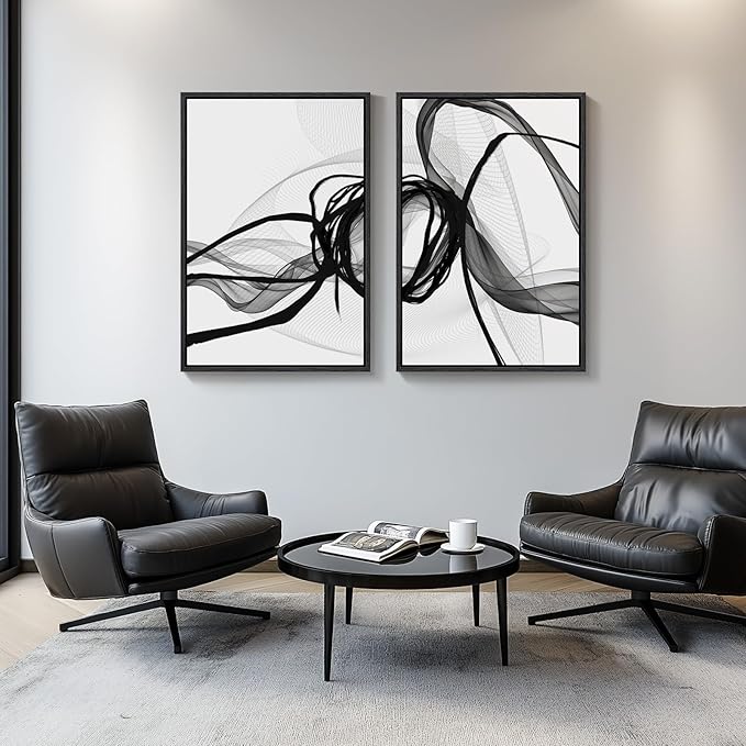 Large Framed Black and White Abstract Wall Art