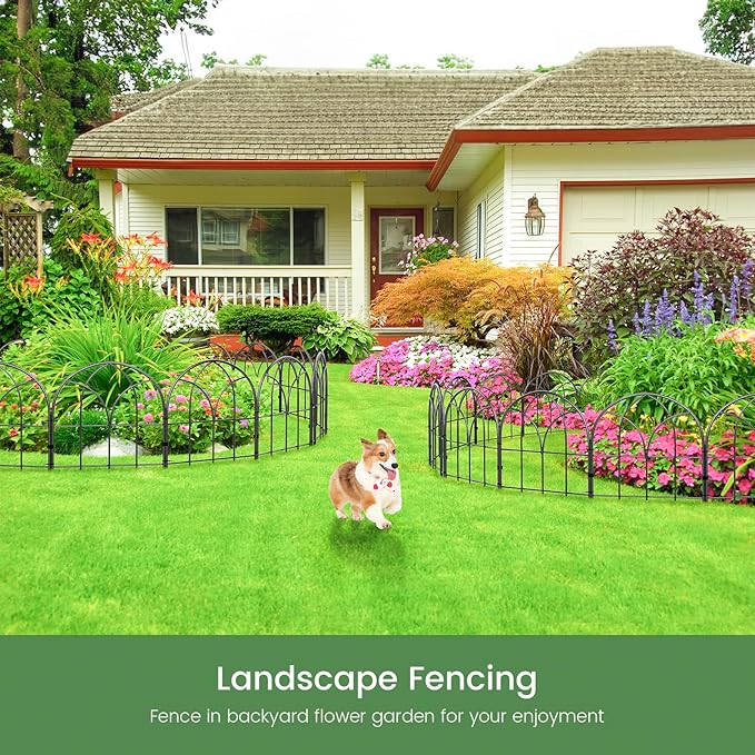 Youpehom Small 12.55"*16.53" Decorative Garden Fencing Border, No Dig Fences Barrier, Black Metal Fence, Garden Edging Fence Panel, Dog Fence Outdoor for Yard, Flower Bed (6 pcs)