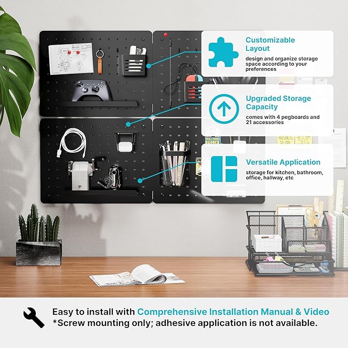 PEGZONE Pegboard Wall Organizer Combination Kit, Overall 33.1"x25.4" Metal
