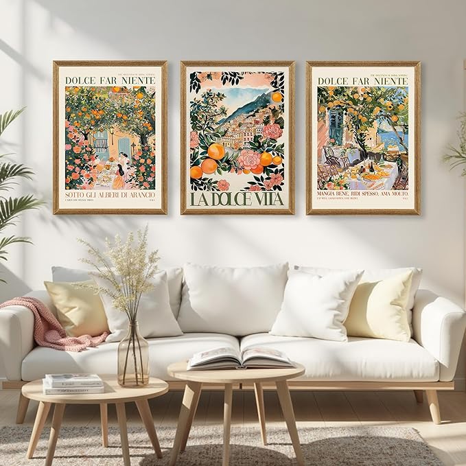 SYWENNOI 3 Pieces Wood Framed Italy Scenes Canvas Wall Art, Tuscan Wall Decor