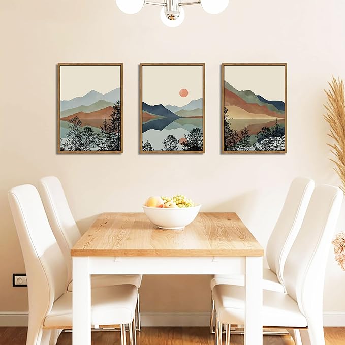 AKWISH Mountain Canvas Wall Art Set of 3, Boho Watercolor Poster Prints
