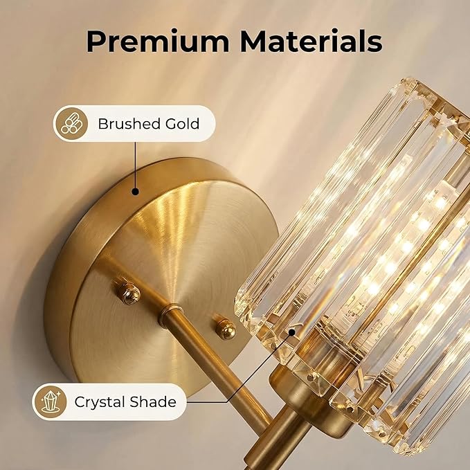 Gold Crystal Wall Sconce Battery Operated and Rechargeable Wall Light