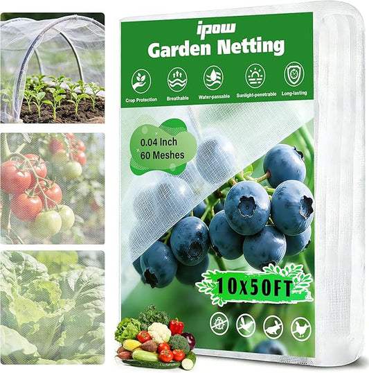 10 X 50FT Garden Mesh Netting Ultra Fine Mesh Netting Pest Barrier for Raised Beds, Mosquito Insect Bug Bird Netting for Blueberry Bushes Strawberry Fruits Vegetables Flowers Plants Cover Protection
