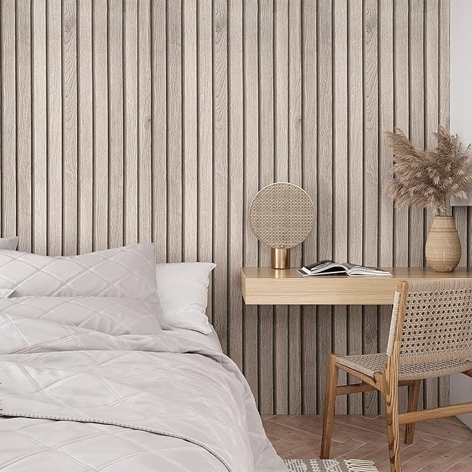 VEELIKE 15.7''x118'' Grey Wood Slats Wallpaper Peel and Stick Removable Wooden