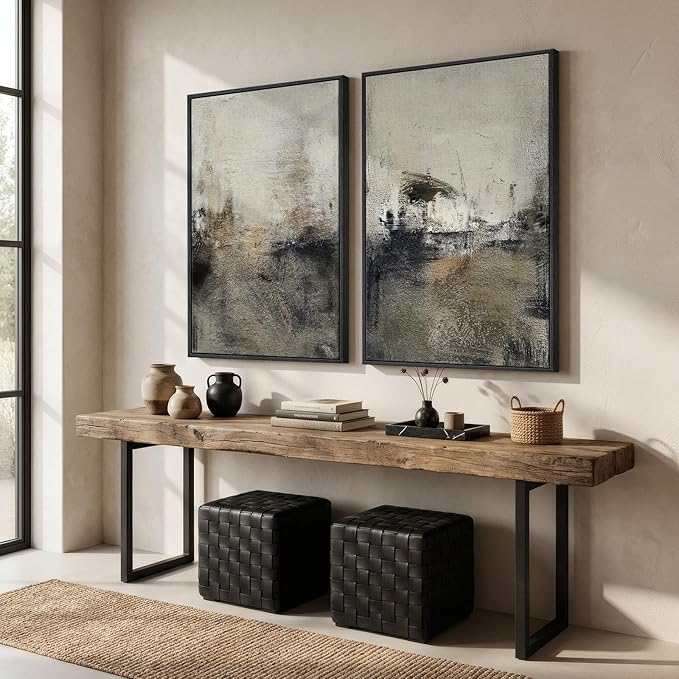 Large Framed Neutral Abstract Wall Art Set of 2