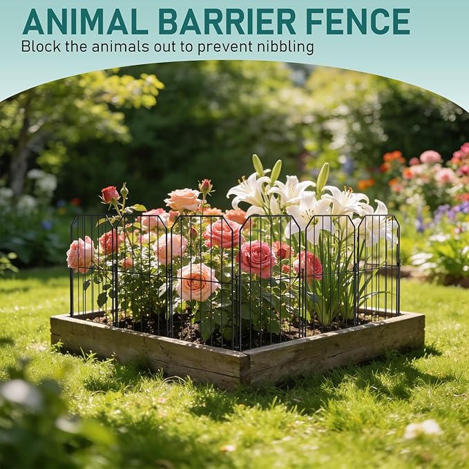 Goovilla Garden Fence, Total 25ft(L) x 24in(H) Garden Fencing Animal Barrier, 25 Pcs Rustproof Metal Wire No Dig Fence Panels, Black Decorative Garden Fences and Borders for Dogs, Flower Bed, Patio