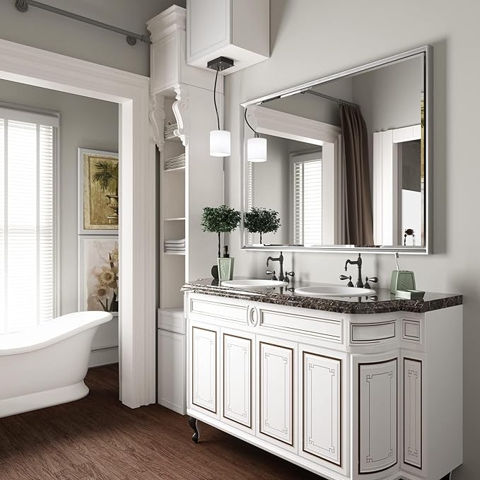 40 x 30 Silver Bathroom Mirror, Large Beveled Silver Bathroom Vanity Mirror